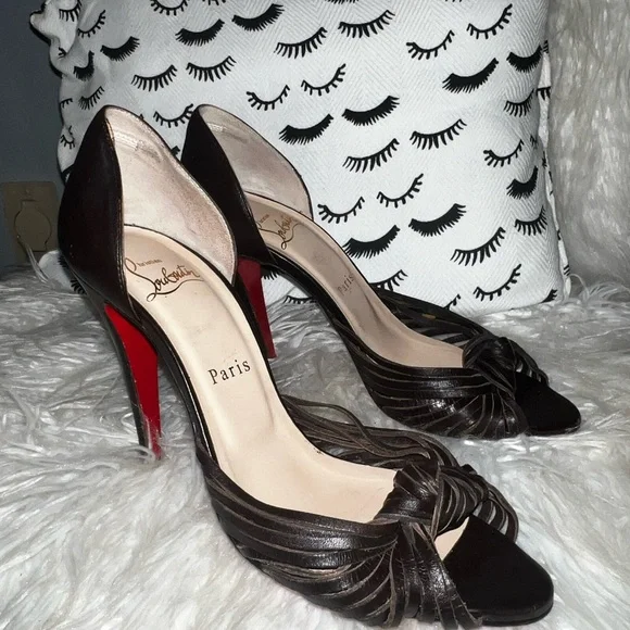 Christian Louboutin Brown Strappy Knot D'Orsay Stiletto Heels 37.5 - Picture 3 of 7